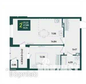 2-к квартира, вторичка, 51м2, 9/18 этаж