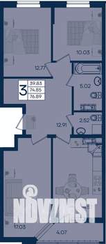 3-к квартира, вторичка, 77м2, 3/18 этаж