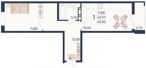 1-к квартира, вторичка, 45м2, 7/18 этаж