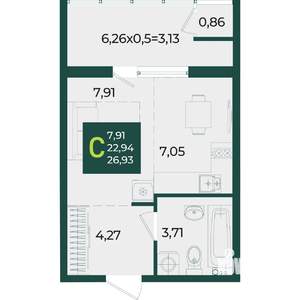 Студия квартира, вторичка, 27м2, 2/18 этаж