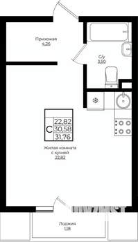 Студия квартира, вторичка, 32м2, 2/10 этаж