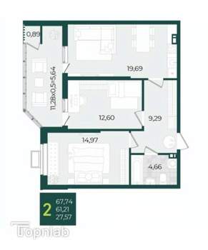 2-к квартира, вторичка, 68м2, 11/21 этаж