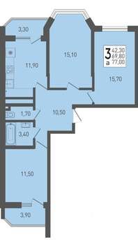 3-к квартира, вторичка, 77м2, 4/22 этаж
