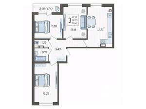 3-к квартира, вторичка, 74м2, 5/19 этаж