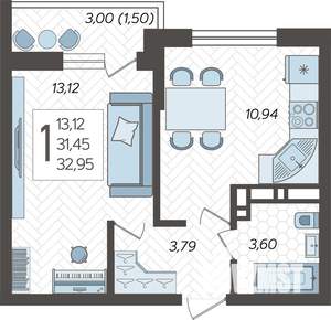 1-к квартира, вторичка, 33м2, 15/16 этаж