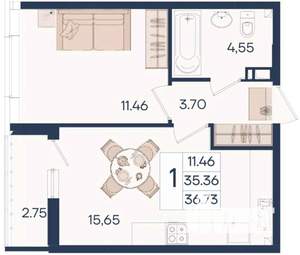 1-к квартира, вторичка, 37м2, 3/18 этаж