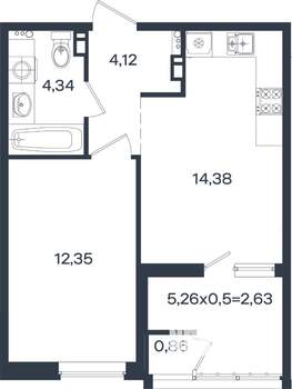 1-к квартира, вторичка, 39м2, 3/18 этаж
