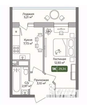 1-к квартира, вторичка, 29м2, 3/10 этаж