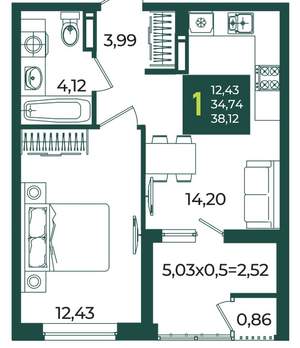 1-к квартира, вторичка, 38м2, 10/18 этаж