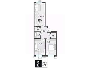 2-к квартира, строящийся дом, 67м2, 6/18 этаж