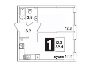 1-к квартира, вторичка, 39м2, 1/16 этаж
