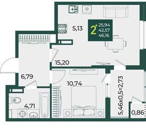 2-к квартира, вторичка, 46м2, 10/18 этаж