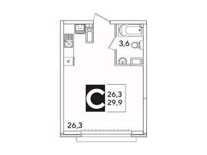 Студия квартира, вторичка, 30м2, 15/16 этаж