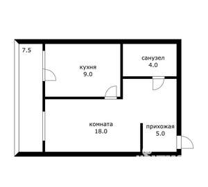 1-к квартира, вторичка, 35м2, 3/6 этаж