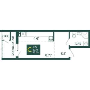 Студия квартира, вторичка, 26м2, 6/18 этаж