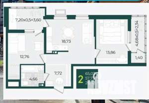 2-к квартира, вторичка, 65м2, 18/22 этаж