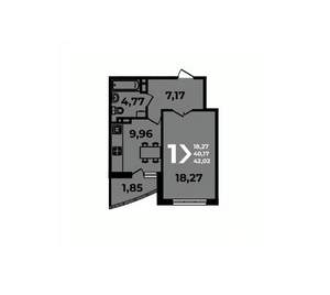 1-к квартира, вторичка, 42м2, 12/19 этаж