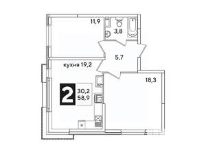 2-к квартира, вторичка, 59м2, 10/16 этаж
