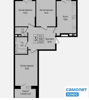 3-к квартира, вторичка, 80м2, 7/15 этаж