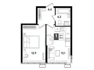 1-к квартира, вторичка, 35м2, 2/16 этаж