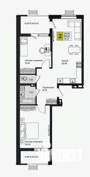 3-к квартира, вторичка, 71м2, 2/9 этаж