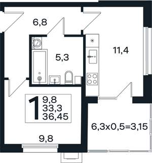 1-к квартира, вторичка, 36м2, 1/4 этаж