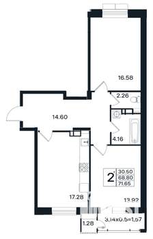 2-к квартира, вторичка, 72м2, 8/12 этаж