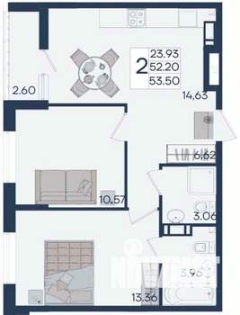 2-к квартира, вторичка, 54м2, 9/18 этаж