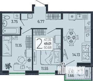 2-к квартира, вторичка, 49м2, 20/21 этаж