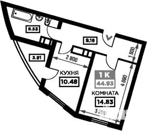 1-к квартира, вторичка, 47м2, 22/24 этаж