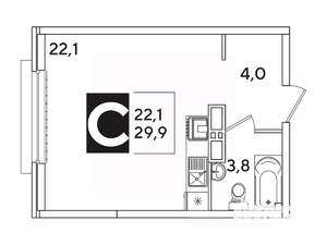 Студия квартира, вторичка, 30м2, 14/16 этаж