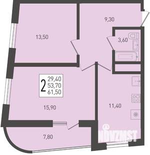2-к квартира, строящийся дом, 62м2, 23/24 этаж