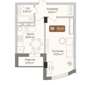 1-к квартира, вторичка, 36м2, 3/9 этаж