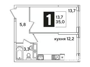 1-к квартира, вторичка, 35м2, 15/16 этаж