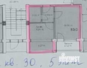 1-к квартира, сданный дом, 30м2, 5/7 этаж