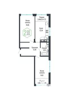 2-к квартира, вторичка, 67м2, 14/24 этаж