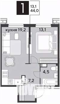 1-к квартира, строящийся дом, 44м2, 10/18 этаж