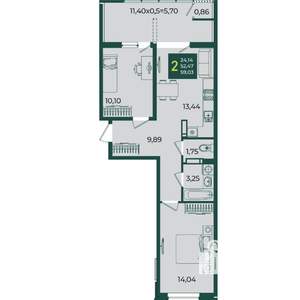 2-к квартира, вторичка, 59м2, 18/18 этаж