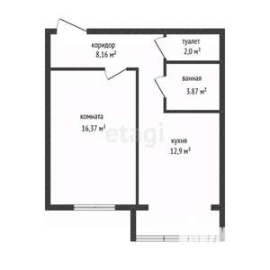 1-к квартира, вторичка, 43м2, 2/6 этаж