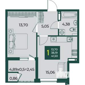 1-к квартира, вторичка, 42м2, 14/18 этаж