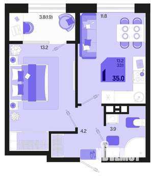 1-к квартира, вторичка, 35м2, 6/18 этаж