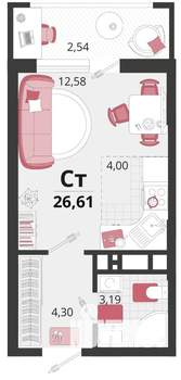 Студия квартира, строящийся дом, 24м2, 16/18 этаж