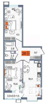 2-к квартира, сданный дом, 67м2, 16/16 этаж