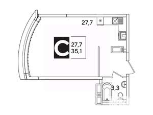 Студия квартира, вторичка, 35м2, 12/16 этаж