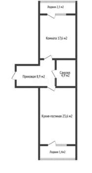 1-к квартира, вторичка, 54м2, 6/17 этаж