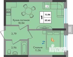 1-к квартира, вторичка, 38м2, 4/9 этаж