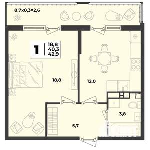 2-к квартира, строящийся дом, 56м2, 4/9 этаж
