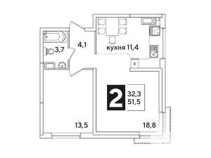 2-к квартира, вторичка, 52м2, 10/16 этаж