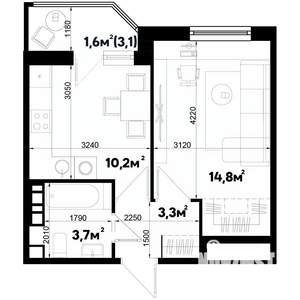 1-к квартира, строящийся дом, 34м2, 1/9 этаж