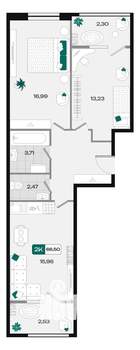 2-к квартира, вторичка, 67м2, 7/9 этаж